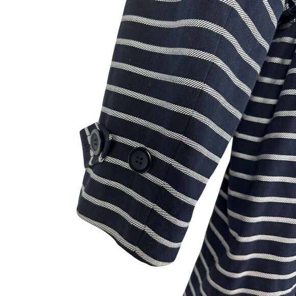 Talbots Navy White Stripe Trench size Medium Belted - Picture 8 of 10